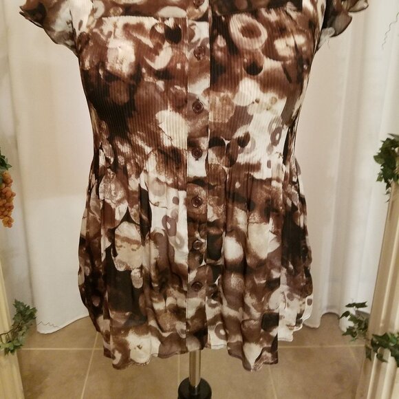 Sere Nade brown black white short sleeve sheer M - Picture 2 of 5